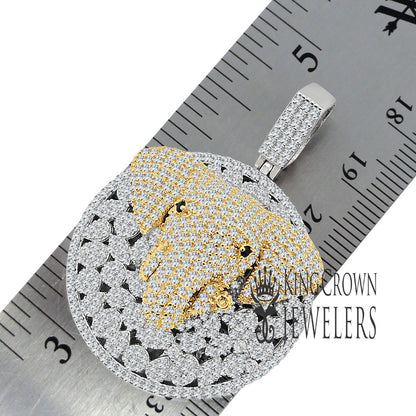 2 Tone Sterling Silver Solitaire Cut Elephant Head Pendant Simulated Diamond Custom Charm