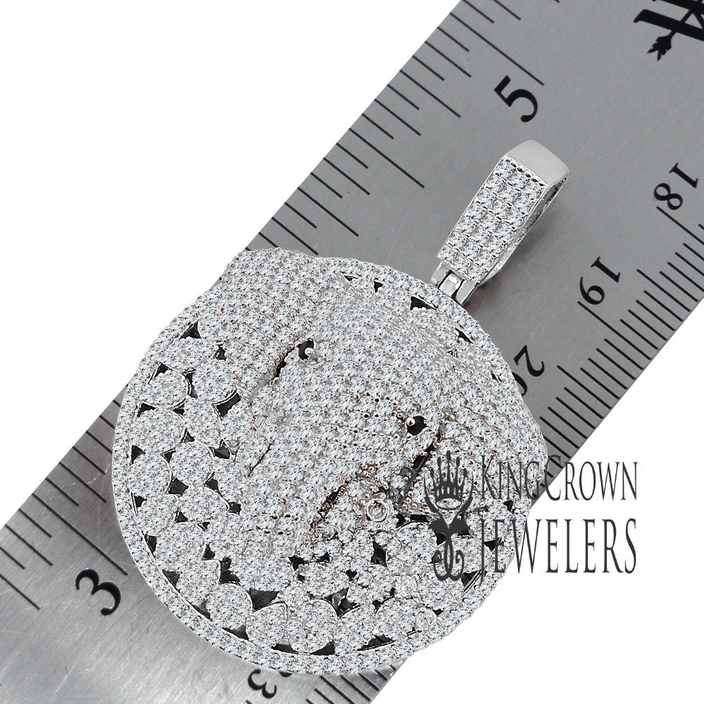 White Gold On Real Sterling Silver Solitaire Cut Elephant Head Pendant Simulated Diamond Custom Charm