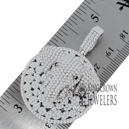 White Gold On Real Sterling Silver Solitaire Cut Elephant Head Pendant Simulated Diamond Custom Charm