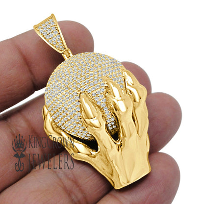 Mens 27+ Grams Real Yellow Gold Sterling Silver "World On My Hands" Pendant Simulated Diamond Men's Custom Charm