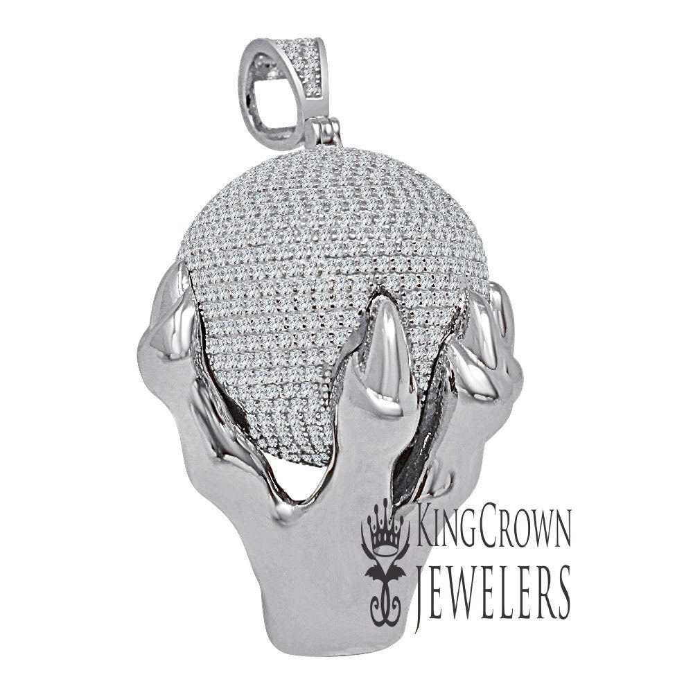 Mens Real White Gold Sterling Silver "World On My Hands" Pendant Diamond Charm