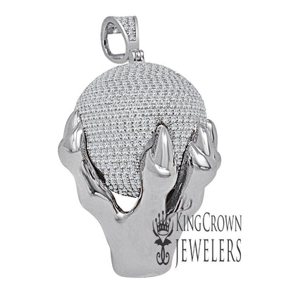 Mens Real White Gold Sterling Silver "World On My Hands" Pendant Diamond Charm