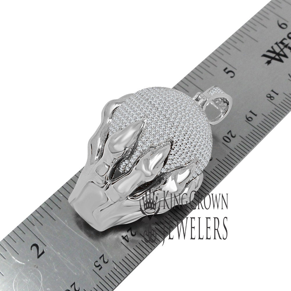 Mens Real White Gold Sterling Silver "World On My Hands" Pendant Diamond Charm
