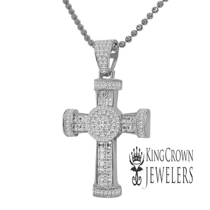 Baguette Genuine Real White Gold Sterling Silver Simulated Diamond Jesus Cross Pendant Charm Chain Set