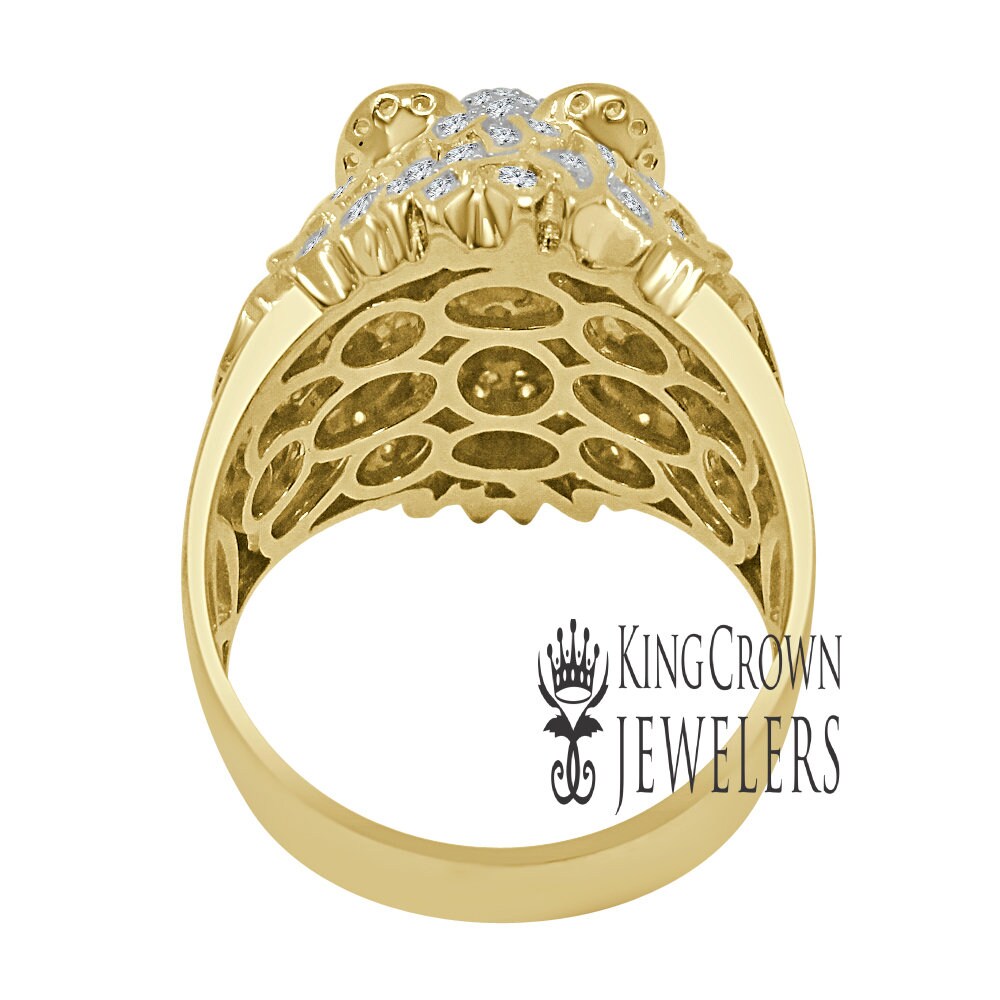 Mens 10K Real Yellow Gold On Pure Italian Sterling  Silver Lab Diamond Lion King Head Ring Band
