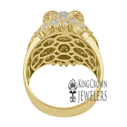 Mens 10K Real Yellow Gold On Pure Italian Sterling  Silver Lab Diamond Lion King Head Ring Band