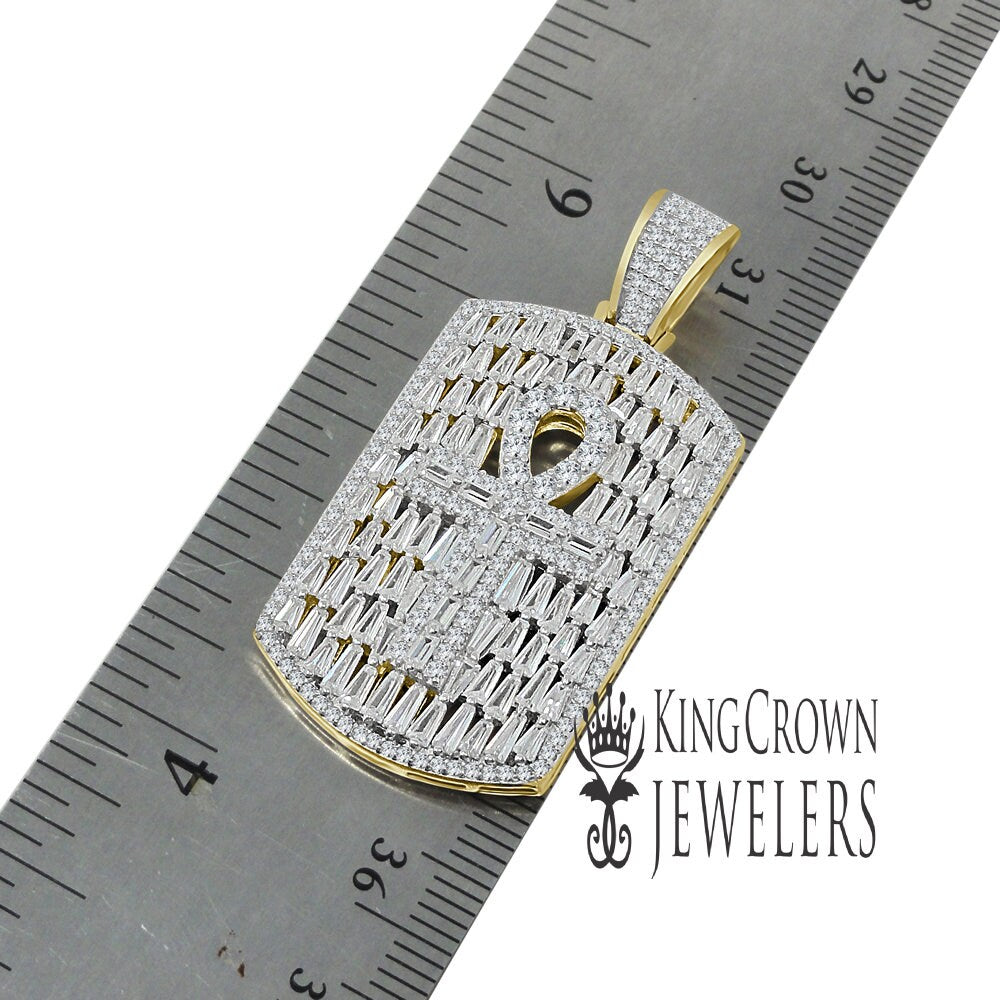 Real Genuine Sterling Silver 2.00 Ct. Baguette Round Cut Simulated Diamond 14K Gold Over Egyptian Ankh Cross Dog Tag Charm Pendant Chain Set