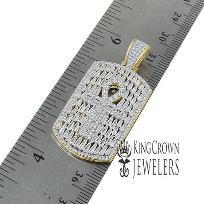 Real Genuine Sterling Silver 2.00 Ct. Baguette Round Cut Simulated Diamond 14K Gold Over Egyptian Ankh Cross Dog Tag Charm Pendant Chain Set