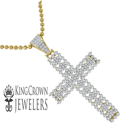 10K Yellow Gold On Real Genuine Italian Silver Simulated Diamond Jesus Cross Pendant Charm + Chain