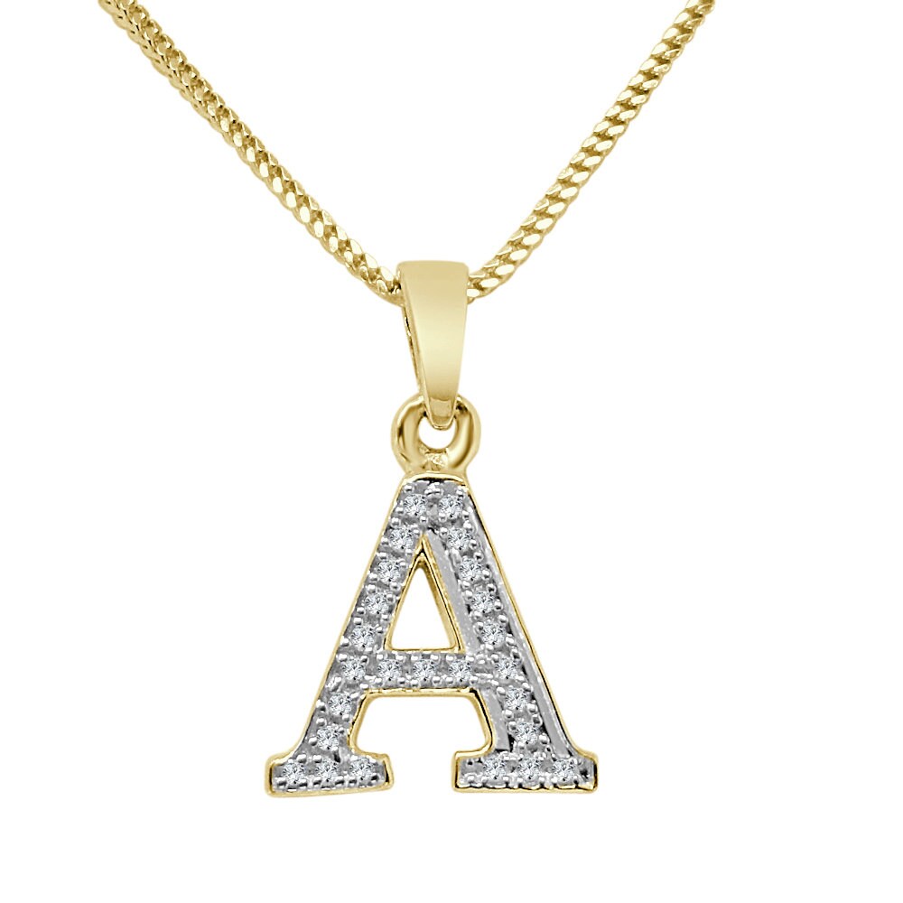 10k Real Yellow Gold Genuine Authentic Diamonds Alphabet A-Z Initial Letters Mini Small Charm Pendent + Free Chain Neckless