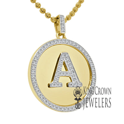 Real Genuine Authentic Diamonds Alphabet Initial Letters "A" Charm Round Pendent Chain Set 10K Gold Finish