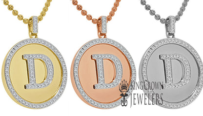 Real Genuine Authentic Diamonds Alphabet Initial Letters "D" Charm Round Pendent Chain Set 10K Gold Finish