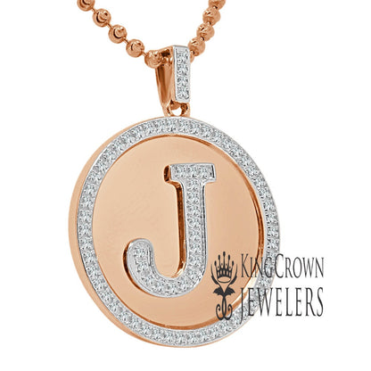 Real Genuine Authentic Diamonds Alphabet Initial Letters "J" Charm Round Pendent Chain Set 10K Gold Finish