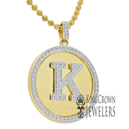 Real Genuine Authentic Diamonds Alphabet Initial Letters "K" Charm Round Pendent Chain Set 10K Gold Finish