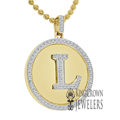 Real Genuine Authentic Diamonds Alphabet Initial Letters "L" Charm Round Pendent Chain Set 10K Gold Finish