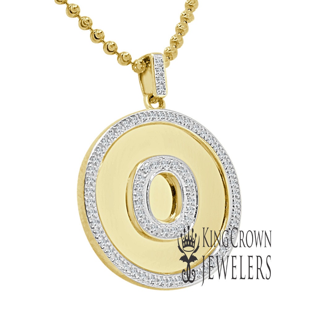 Real Genuine Authentic Diamonds Alphabet Initial Letters "O" Charm Round Pendent Chain Set 10K Gold Finish