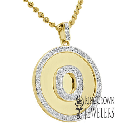 Real Genuine Authentic Diamonds Alphabet Initial Letters "O" Charm Round Pendent Chain Set 10K Gold Finish