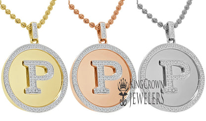 Real Genuine Authentic Diamonds Alphabet Initial Letters "P" Charm Round Pendent Chain Set 10K Gold Finish