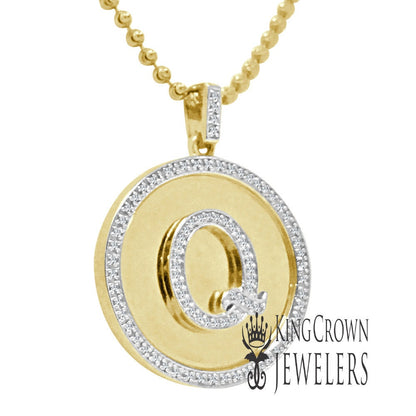 Real Genuine Authentic Diamonds Alphabet Initial Letters "Q" Charm Round Pendent Chain Set 10K Gold Finish