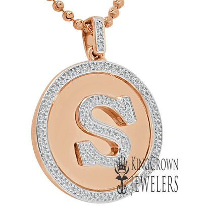Real Genuine Authentic Diamonds Alphabet Initial Letters "S" Charm Round Pendent Chain Set 10K Gold Finish