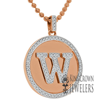 Real Genuine Authentic Diamonds Alphabet Initial Letters "W" Charm Round Pendent Chain Set 10K Gold Finish