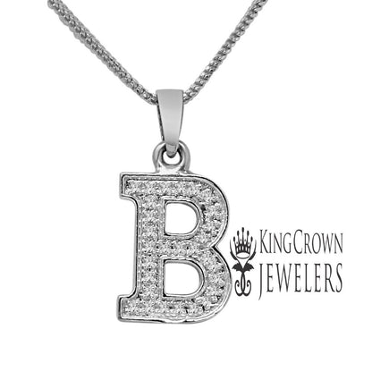 Real Genuine Diamond Mini Initial Letter Alphabet A-Z Pendent Charm Chain Set 10K White Gold Finish Unisex