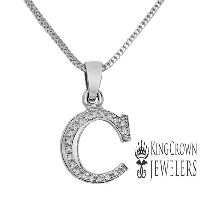 Real Genuine Diamond Mini Initial Letter Alphabet A-Z Pendent Charm Chain Set 10K White Gold Finish Unisex