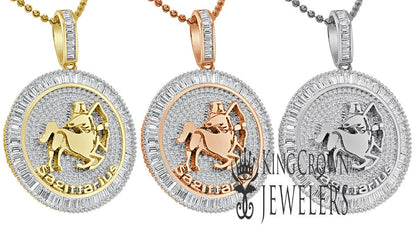 10K Gold Finish Sagittarius Archer Zodiac Sign Astrology Horoscope Pendant Baguette/Round Cut Lab Diamond Charm Chain Set