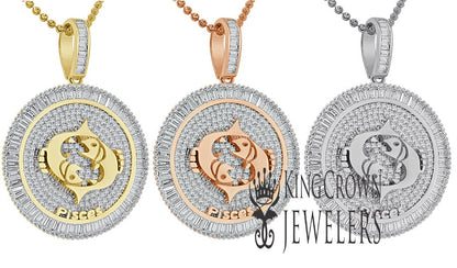 10K Gold Finish Pisces Fish Zodiac Sign Astrology Horoscope Pendant Baguette/Round Cut Lab Diamond Charm Chain Set