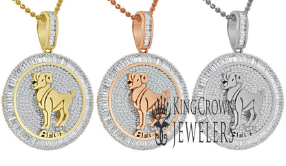 10K Gold Finish Aries Ram Zodiac Sign Astrology Horoscope Pendant Baguette/Round Cut Lab Diamond Charm Chain Set