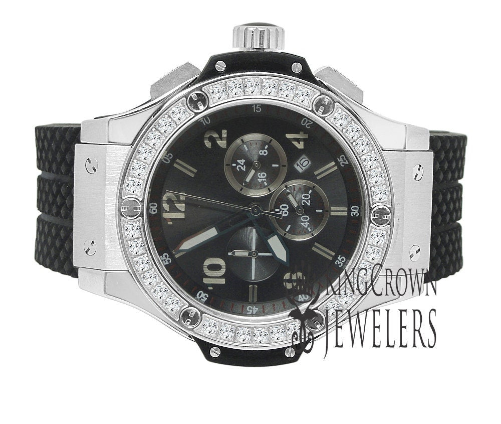 Mens Solid Full Stainless Steel Turnish Free Simulated Diamond Chronograph White Gold Tone Watch 50mm W/Date