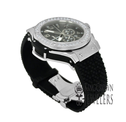 Mens Solid Full Stainless Steel Turnish Free Simulated Diamond Chronograph White Gold Tone Watch 50mm W/Date