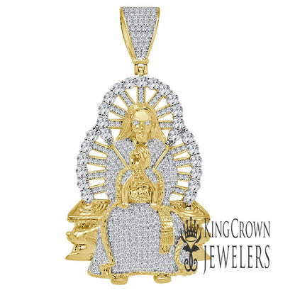 Mens XL 2.5'' Real Sterling Silver 14K Gold Finish Holy Jesus Christ Charm Lab Diamond Custom Pendent