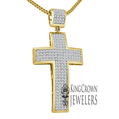 Real Genuine Diamond 0.95 Ctw Jesus Christ Holy Cross Charm 10K Gold Finish Pendent 2''