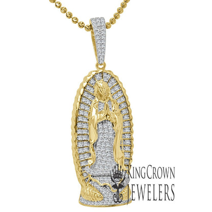 Real Sterling Silver Lady Of Guadalupe Mother Mary Simulated Diamond Pendant Charm + Chain
