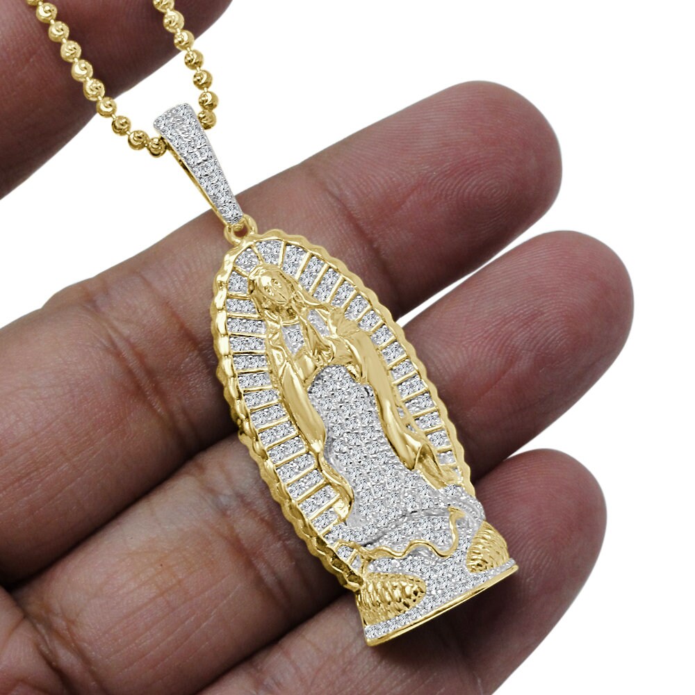 Real Sterling Silver Lady Of Guadalupe Mother Mary Simulated Diamond Pendant Charm + Chain