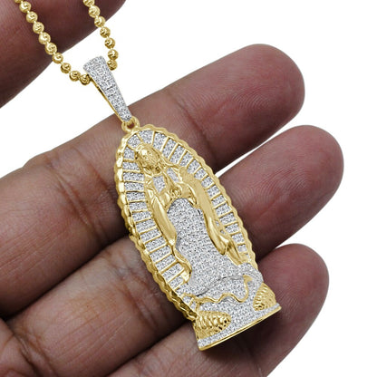 Real Sterling Silver Lady Of Guadalupe Mother Mary Simulated Diamond Pendant Charm + Chain