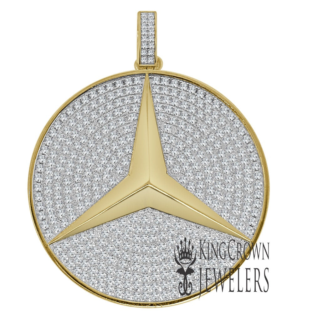 Exclusive Custom Piece 3D Big 2.25'' Real Yellow Gold Sterling Silver Luxury Car Medallion Lab Diamonds Pendant Charm