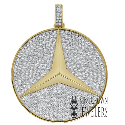 Exclusive Custom Piece 3D Big 2.25'' Real Yellow Gold Sterling Silver Luxury Car Medallion Lab Diamonds Pendant Charm