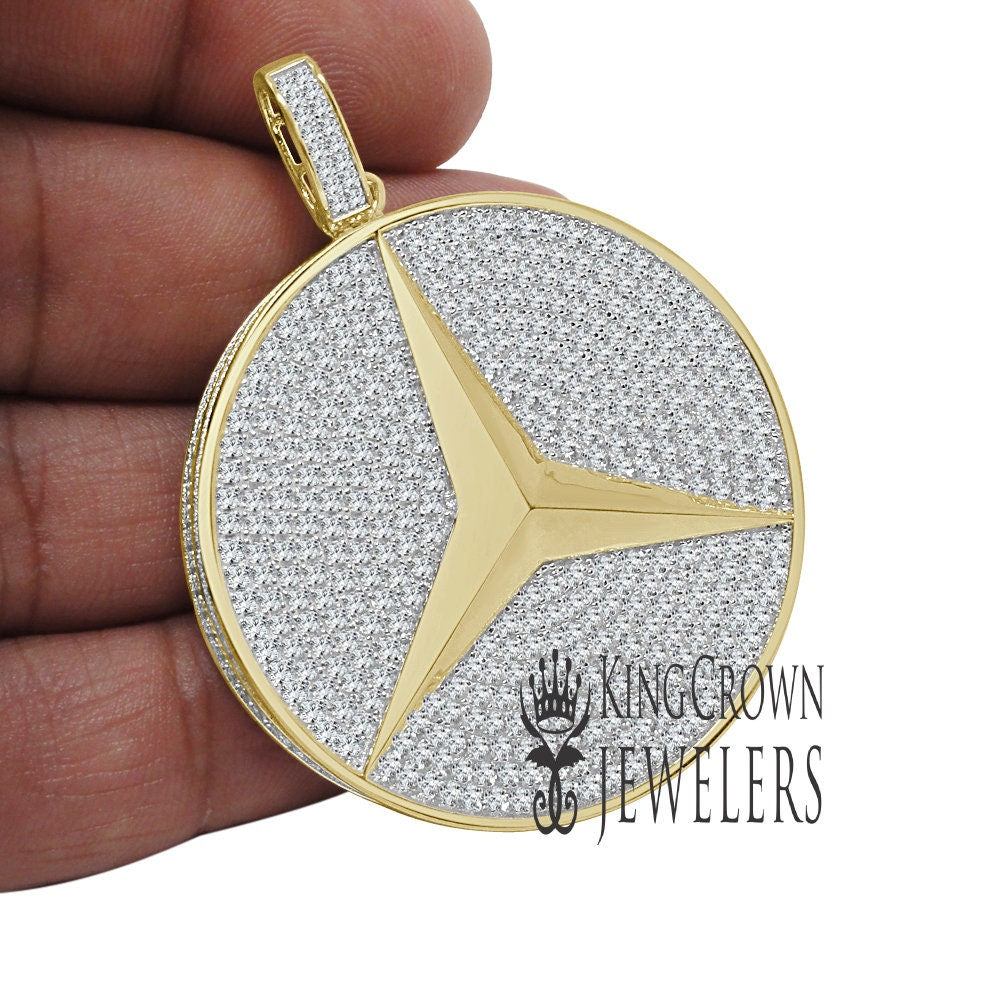 Exclusive Custom Piece 3D Big 2.25'' Real Yellow Gold Sterling Silver Luxury Car Medallion Lab Diamonds Pendant Charm