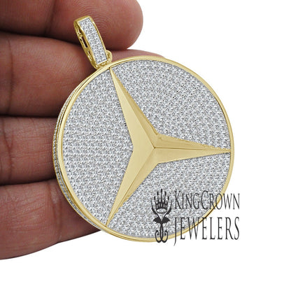 Exclusive Custom Piece 3D Big 2.25'' Real Yellow Gold Sterling Silver Luxury Car Medallion Lab Diamonds Pendant Charm