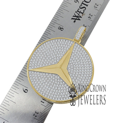 Exclusive Custom Piece 3D Big 2.25'' Real Yellow Gold Sterling Silver Luxury Car Medallion Lab Diamonds Pendant Charm