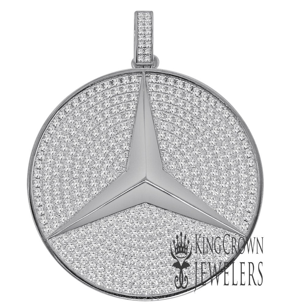 Exclusive Custom Piece 3D Big 2.25'' Real White Gold Sterling Silver Luxury Car Medallion Lab Diamonds Pendant Charm