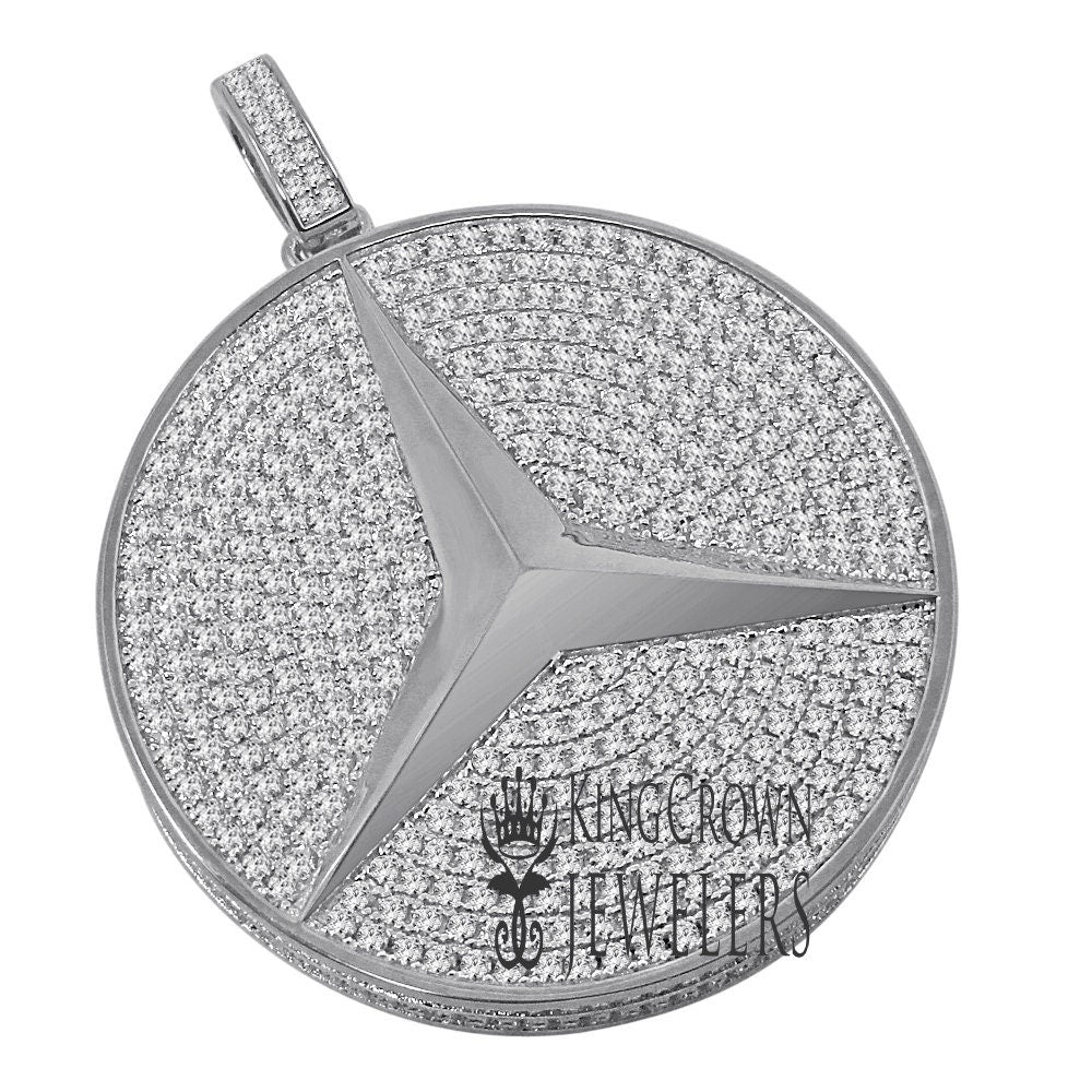 Exclusive Custom Piece 3D Big 2.25'' Real White Gold Sterling Silver Luxury Car Medallion Lab Diamonds Pendant Charm