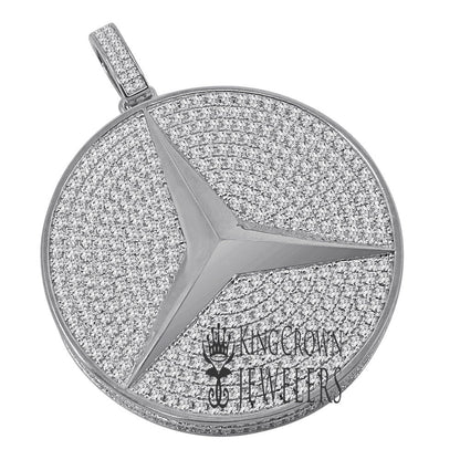 Exclusive Custom Piece 3D Big 2.25'' Real White Gold Sterling Silver Luxury Car Medallion Lab Diamonds Pendant Charm