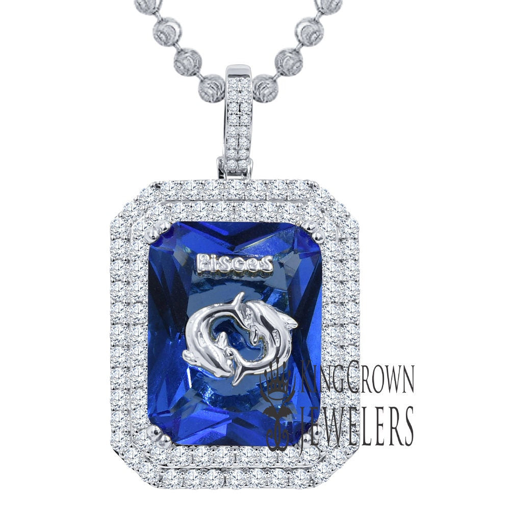 Unisex Lucky Zodiac Sign Birthstone Astrology Charm Necklace Simulated Diamond 14K White Gold Finish Good Luck Pendent Chain Set