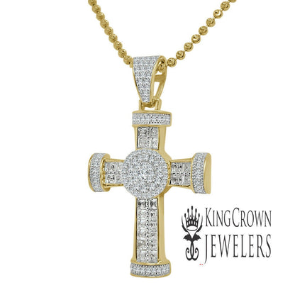 Baguette Genuine Real Yellow Gold Sterling Silver Simulated Diamond Jesus Cross Pendant Charm Chain Set
