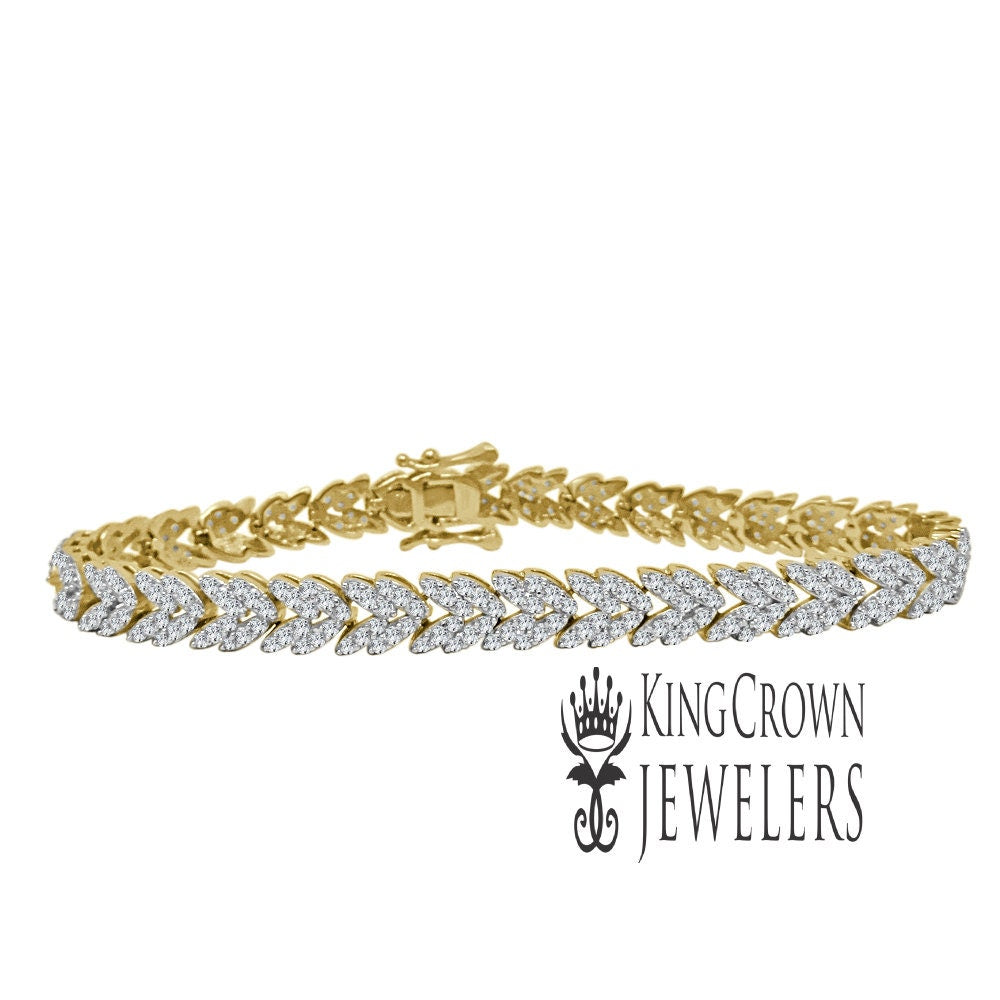 Real Yellow Gold On Pure Sterling Silver Round Cut Simulated Diamond Tennis Bracelet Unisex 7''