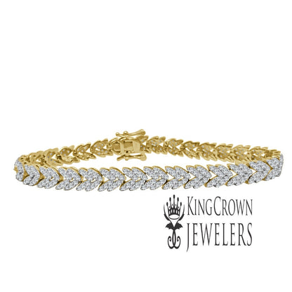 Real Yellow Gold On Pure Sterling Silver Round Cut Simulated Diamond Tennis Bracelet Unisex 7''