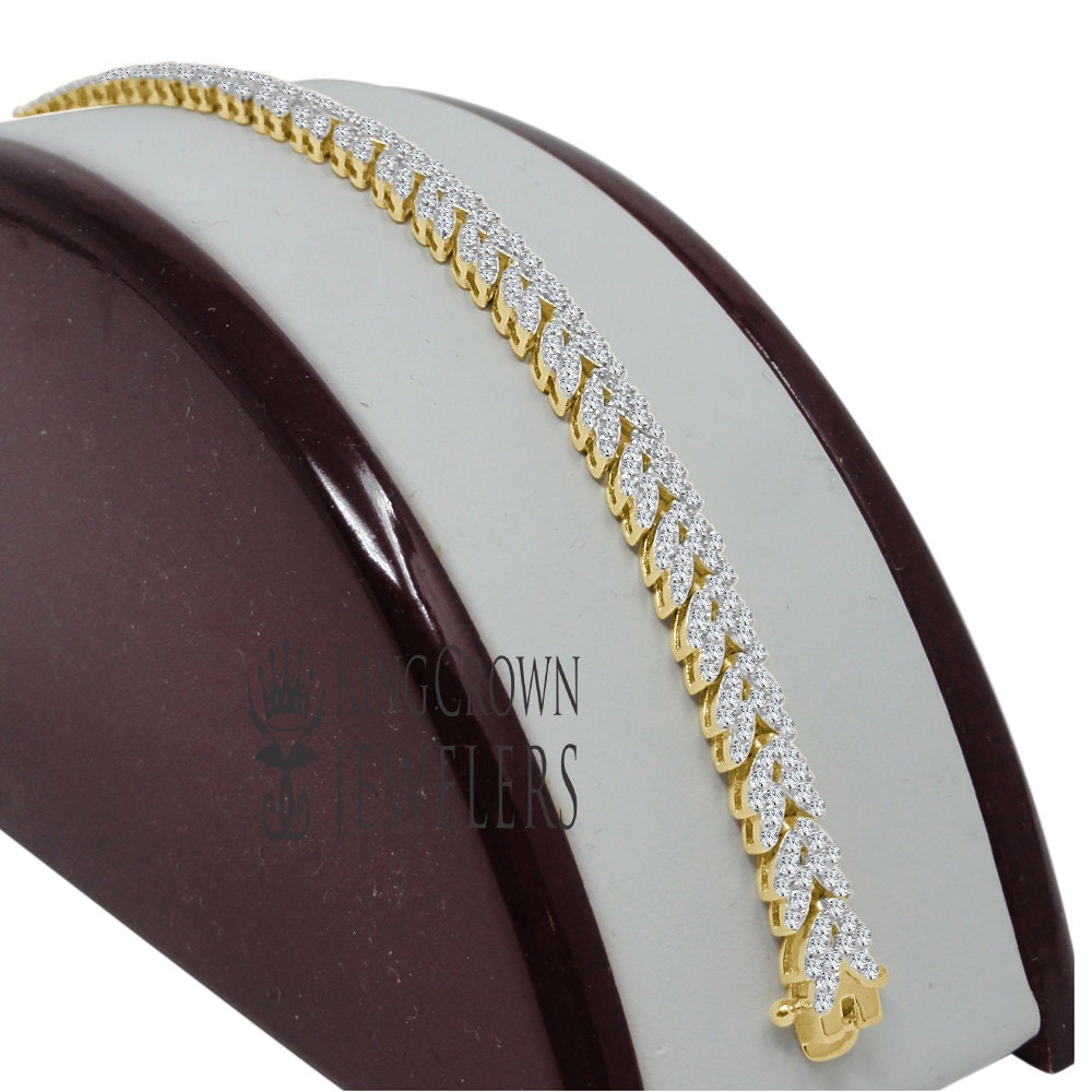 Real Yellow Gold On Pure Sterling Silver Round Cut Simulated Diamond Tennis Bracelet Unisex 7''